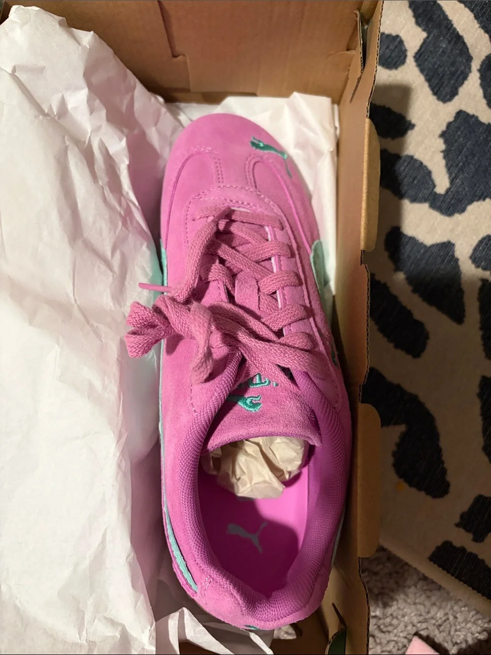 Puma Pink Suede Sneakers with Mint Stripe